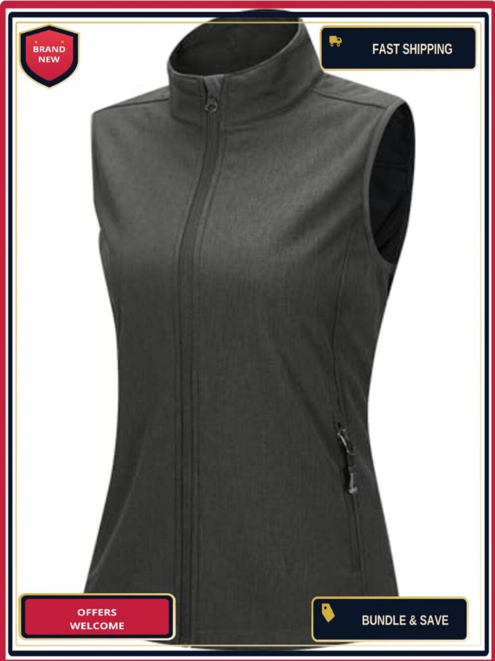 Women's Fleece Lined Windproof Softshell Vest with Zipper Pockets
